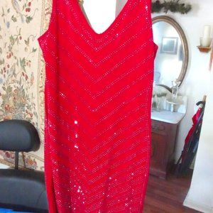 Fun ExL Carmen Marc Valvo Red Dress with Silver Studs